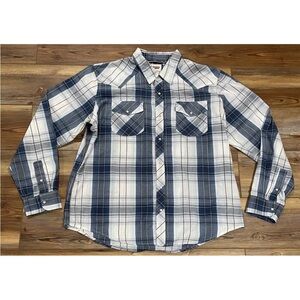 Levi’s Red Tab Shirt Mens XL Regular Long Sleeve Pearl Snap Blue White Plaid